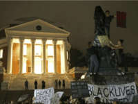 Protesters Toting Black Lives Matter Signs Cover UVA’s Thomas Jefferson Statue in Black Shroud